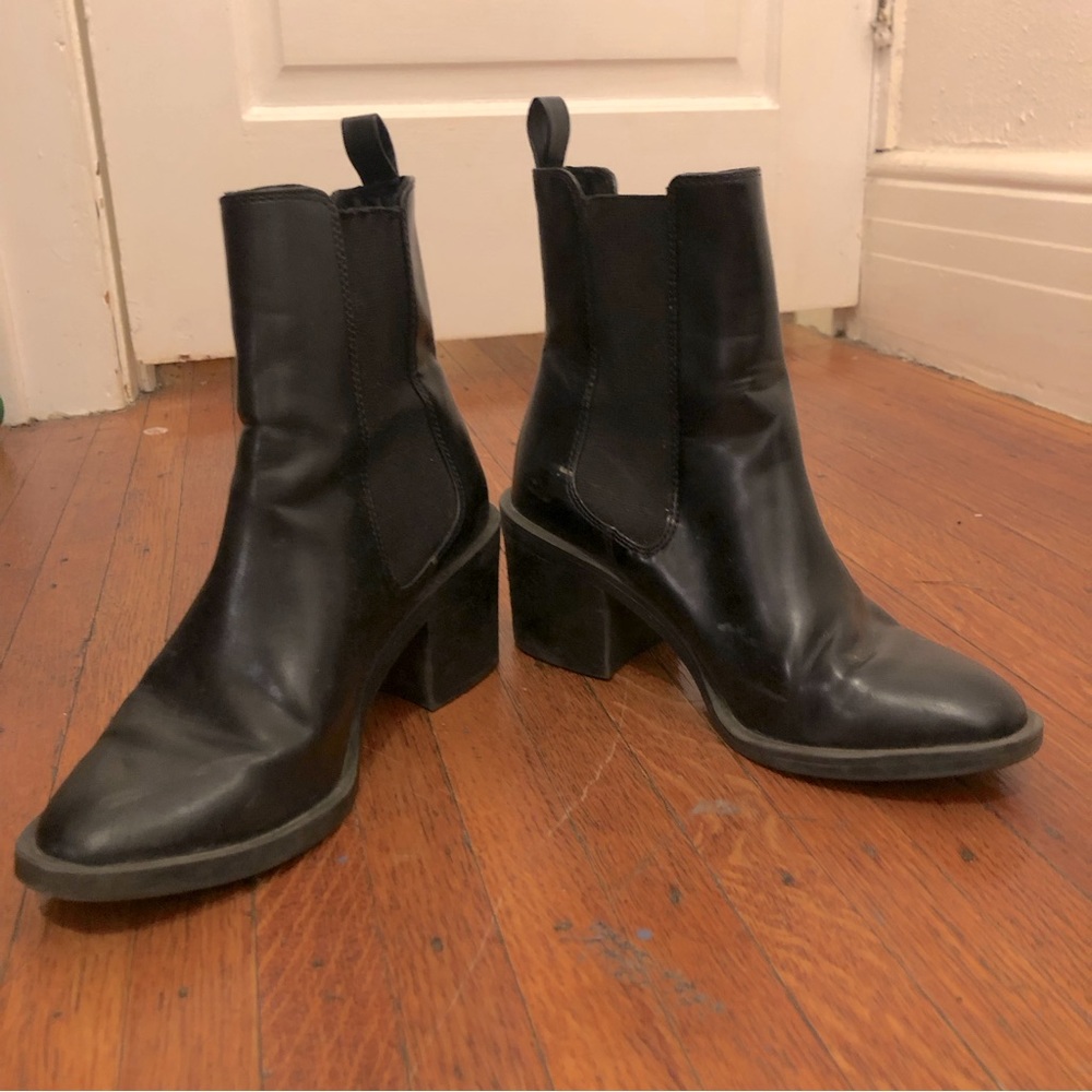 H&M Chelsea High Shaft Black Leather Booties Size 6 / EU 37 EUC